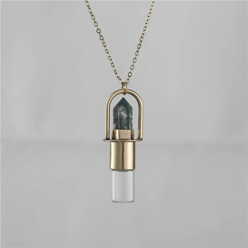 

Fashion Metal Chain Gemstone Point Detachable Essential Oil Bottle Pendant Necklace