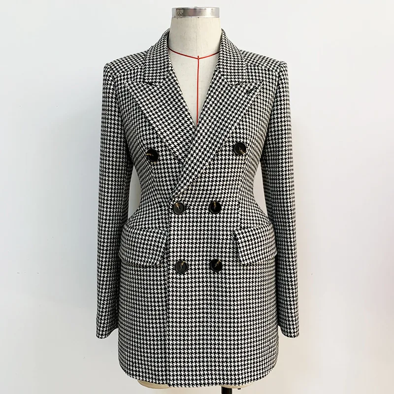 

2021 new arrivals winter collection classical houndstooth fashion women woolen blazer