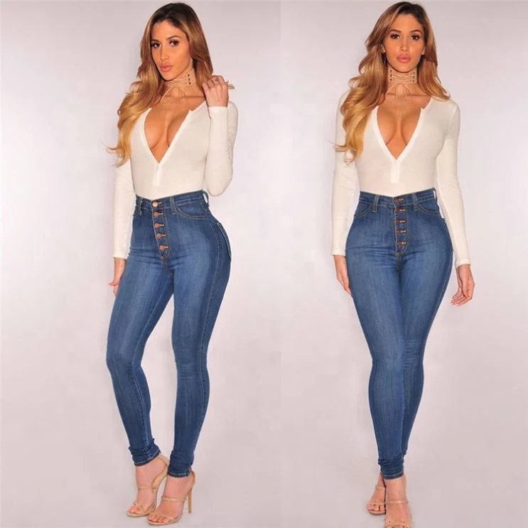 

VOOGUE Jeans Women Fashion Slim-fit Slim Jeans Ladies High-waist Breasted Pants Hight Quality Clothes Woman, Light blue/dark blue