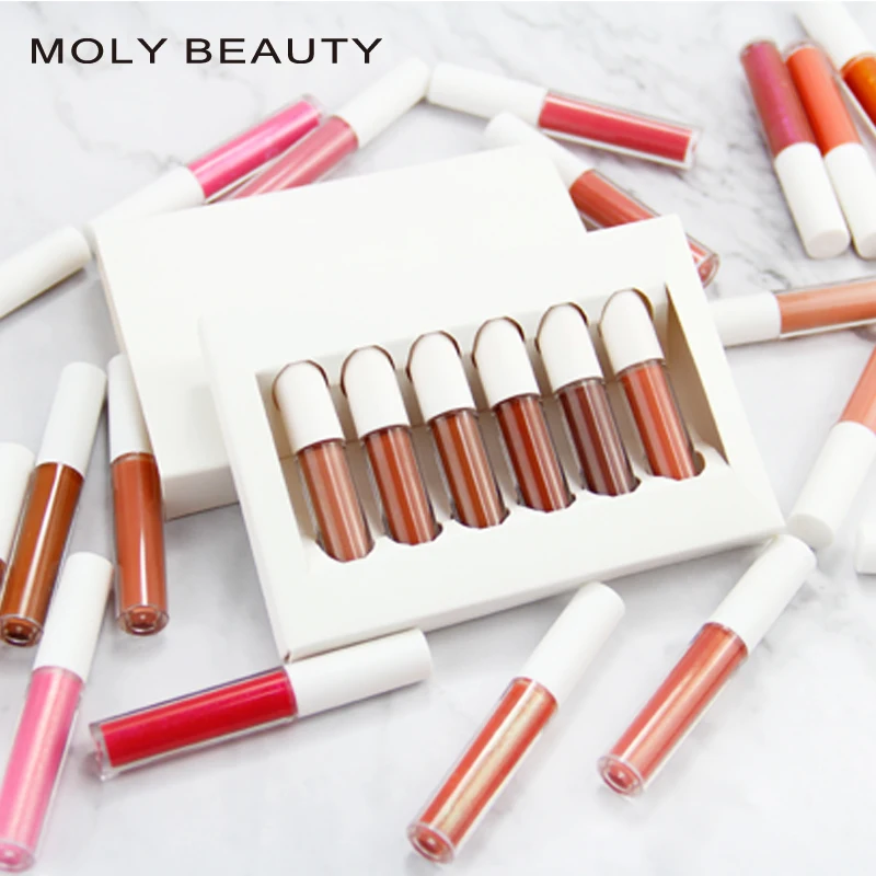 

6 pcs luxury gold lip makeup wholesale matte high pigmented vegan private logo lipgloss set with gift packaging box