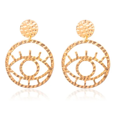 

European Hot Selling Hyperbole Hollow Circle Eyes Pendant Earrings Silver Gold Plated Hoop Evil Eyes Dangle Earrings for Women