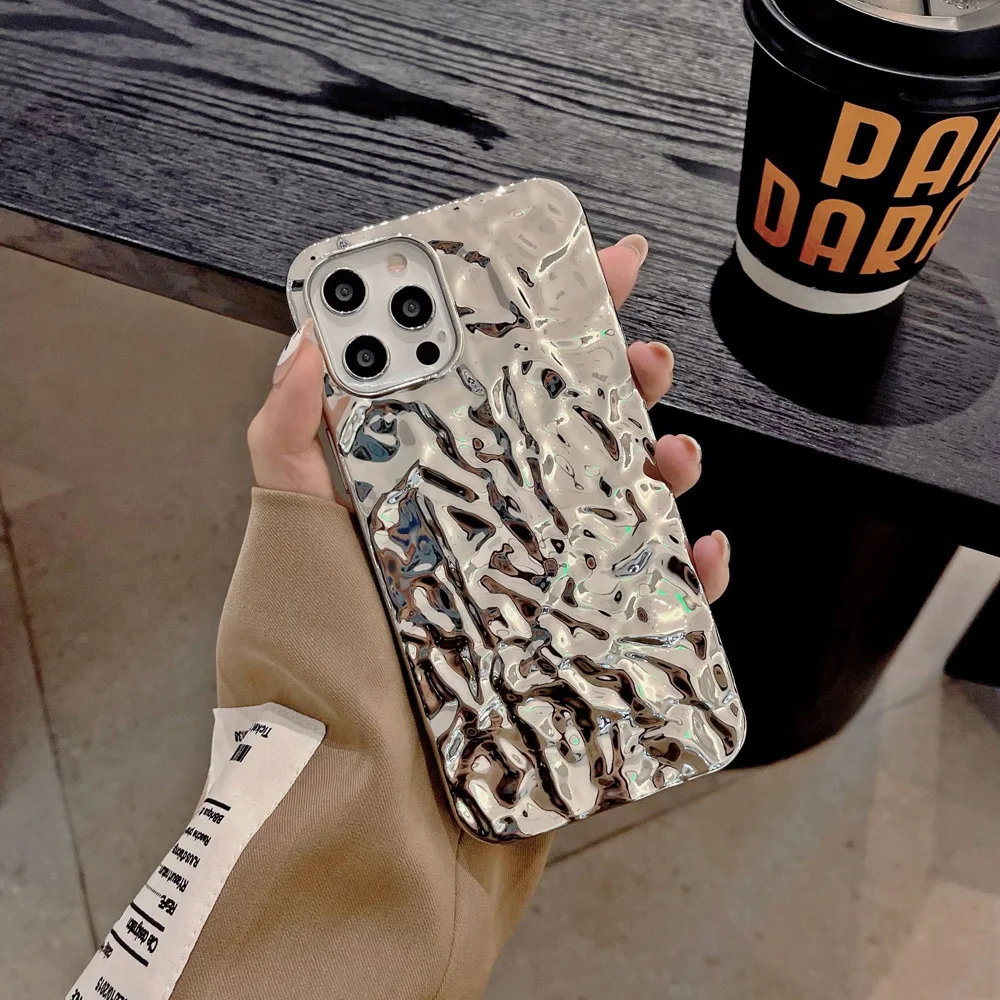 

Luxury Silver Tin Paper Phone Case for iPhone 14 13 11 12 Pro Max X XS Max XR Water Ripple Shockproof Soft Cover