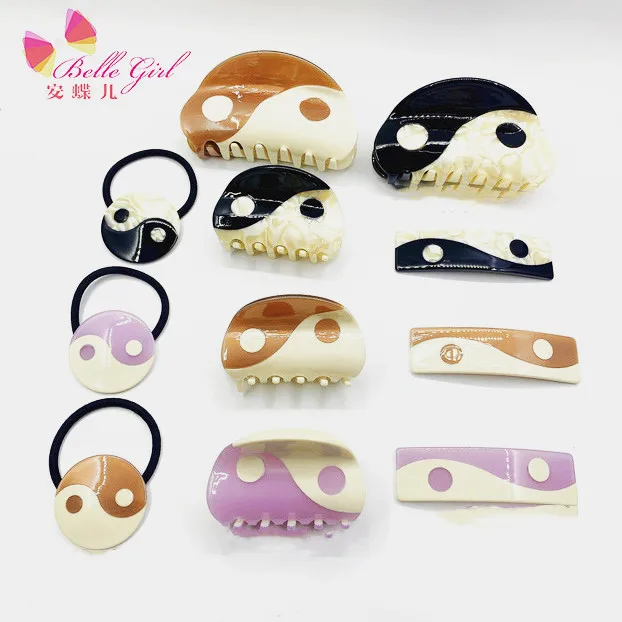 

BELLEWORLD 2022 New Fashion Chinese Tai Chi Hair accessories Colorful Yin and Yang Cellulose Acetate Hair Claw Clip hair tie