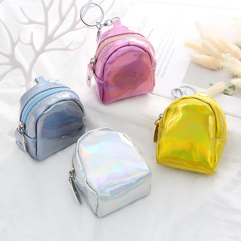 

Indonesia hot sale articles for daily use COOL laser mini backpack shaped coin bag keychain for kids little girl fashion purses