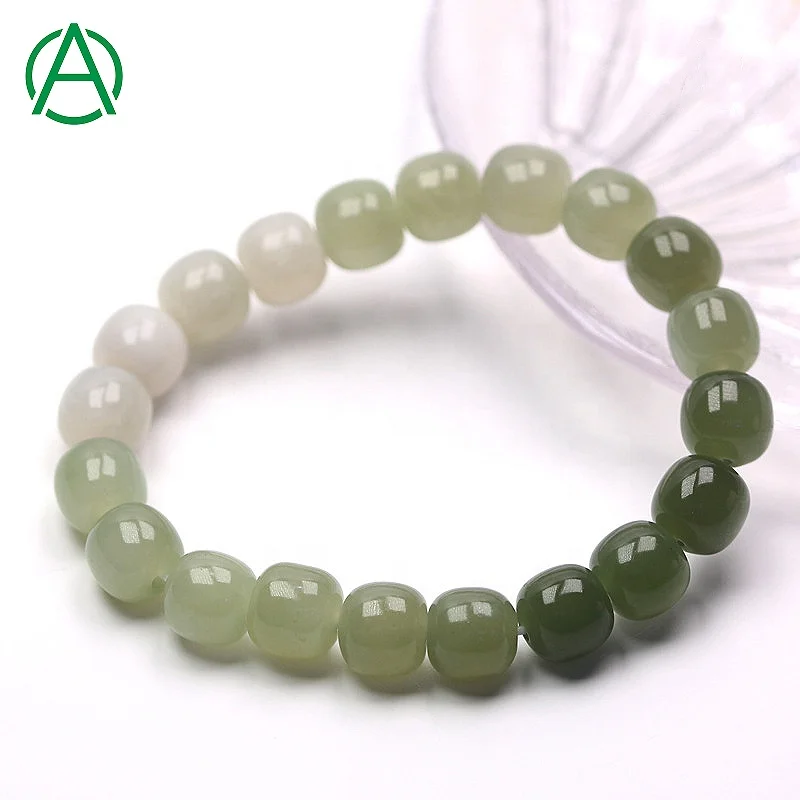 

ArthurGem Genuine Hetian Jade Bracelet Natural Gradient Color Nephrite Hetian Jade Beaded Bracelet For Women and Men, 100% natural color