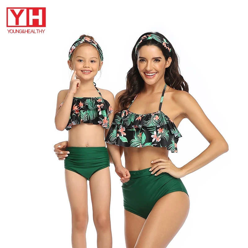 

2021 Summer Ladies Leopard Women Kids Swimwear Girls Bikini