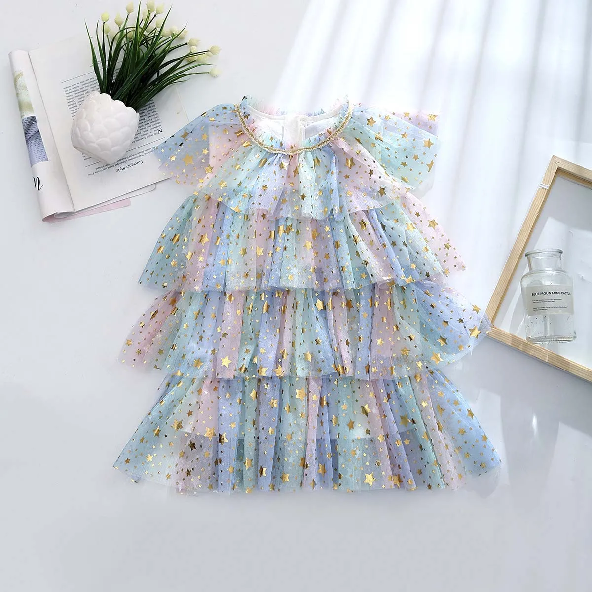 

Customized Wholesale Sweet 3-13 Years Layered Dress Children Girl Mesh Dress Summer, Picture shows