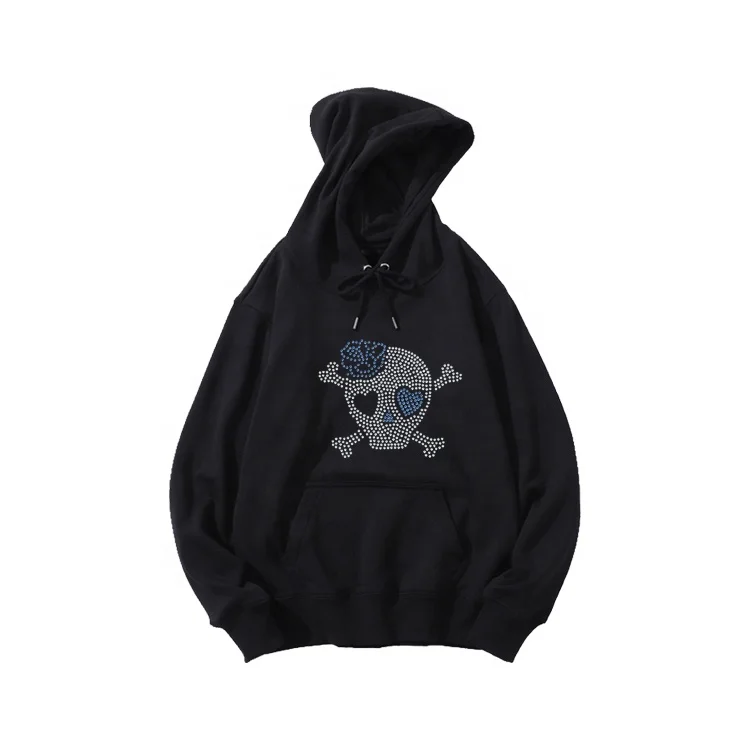 

blank high quality graphic vintage rhinestone custom hoodie, Black