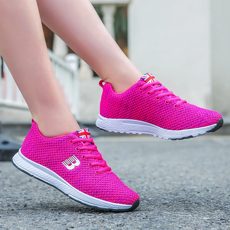 

Spring Fashion Trends Fly Weaving Breathable Female Sports And Casual Shoes, White and black, fluorescent green, pink, red