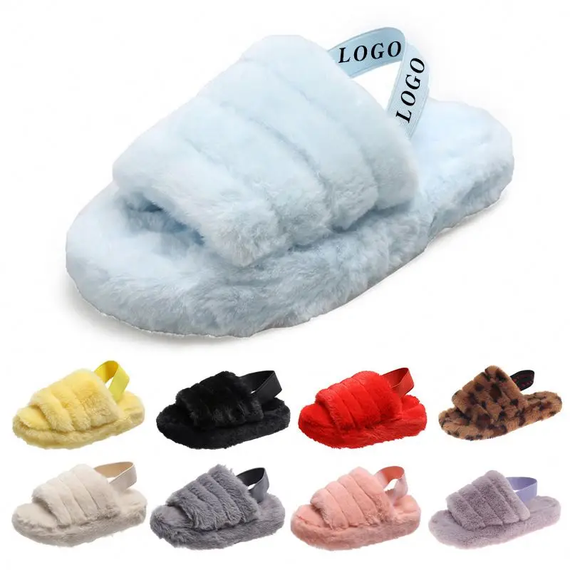 

Fur House Slippers Fox Sliders Pvc Custom High Quality Slides Racoon Black For Women 2 Stripes Real Mixed Color Us Size Big