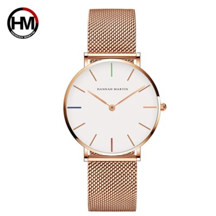 

Hannah Martin CH36-W 36mm Dial Simple Design Classic Women Stainless Steel Mesh Female Japan Quartz Casual Ladies Watches, 13 colors