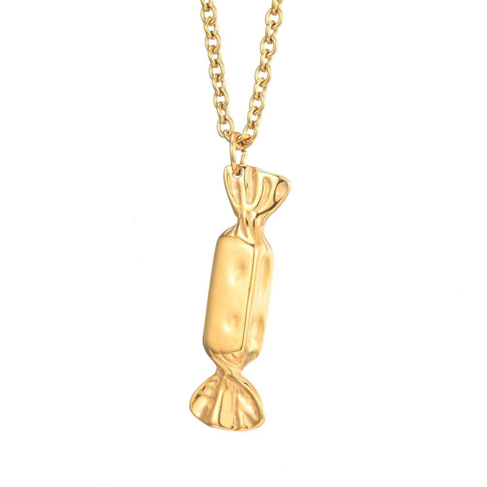 

Wholesale Custom 18K Gold Plated Stainless Steel Charm Jewelry Irregula candy shape Pendant Necklace gift Hainon