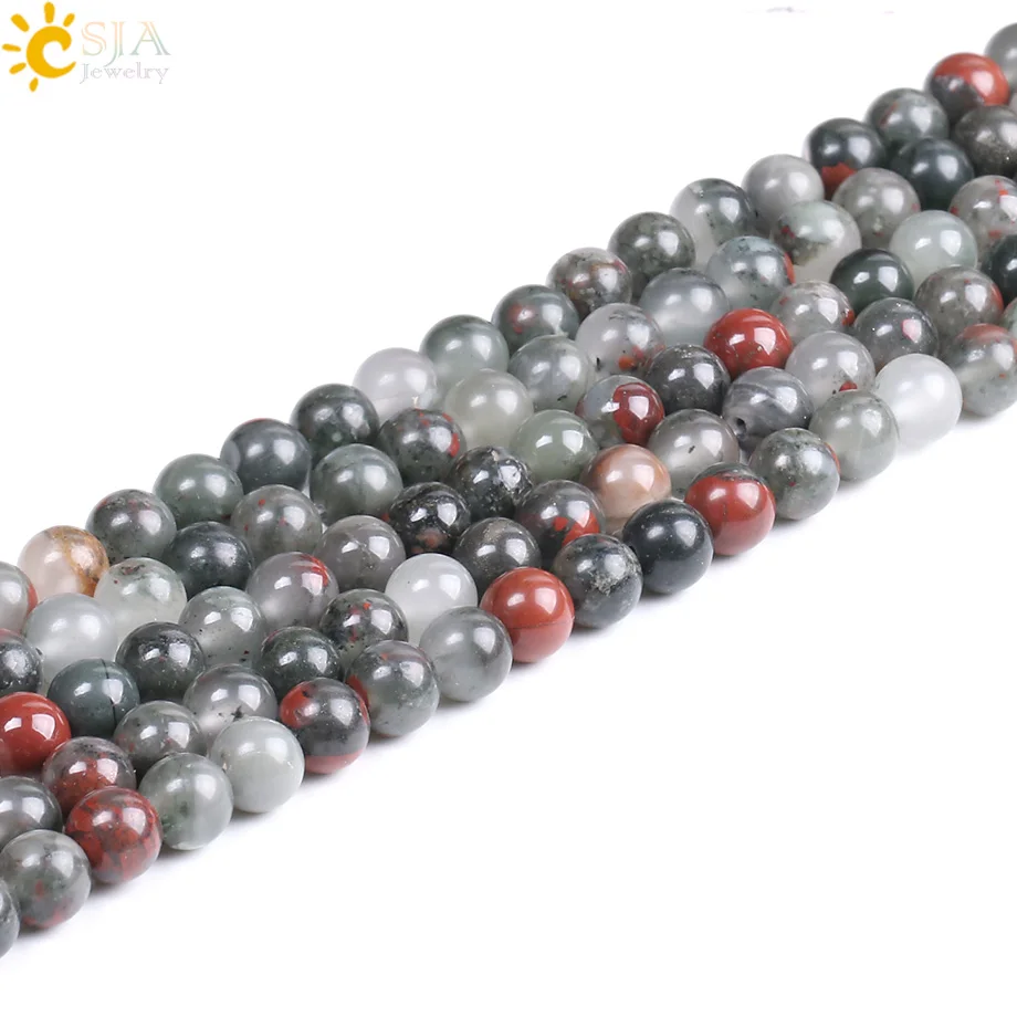 

CSJA wholesale african natural blood stone bead strand round 4mm 6mm 8mm 10mm ball bead for bracelet making F223