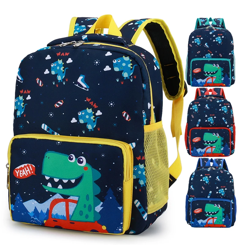 

2020 new design cute dinosaur print kids school bags backpack for kindergarten boy and girl kids children, Blue, yellow, red, green