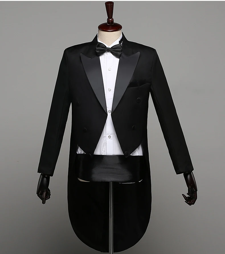 

Tuxedo Dress XS-XL Men Classic Black Shiny Lapel Tail Coat Tuxedo Wedding Groom Stage Singer 2-Piece Suits Dress Coat Tails