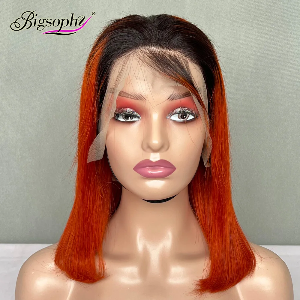 

High Quality Ombre Wig Vendor 100% European Hair T1b/350 Color Straight Bob Cuticle Aligned 13x4 Lace Front Wigs