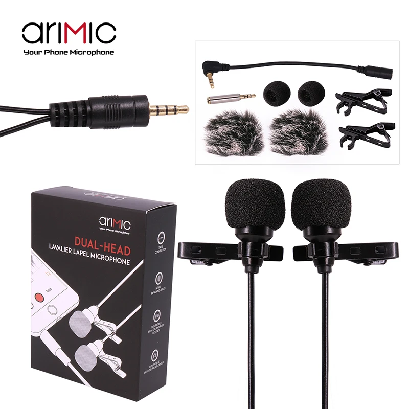 

Ulanzi AriMic 6m Dual Head Recording Lavalier Microphone For DSLR Camera IOS Android Smartphones Recorder