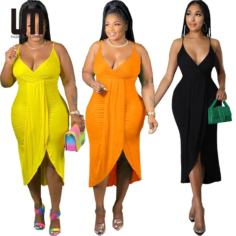 

Liu Ming Summer Sexy Sleeveless Nightclub Party Women Plus Size 5XL Fat Irregular Slit Bodycon Midi Dress, Customized color