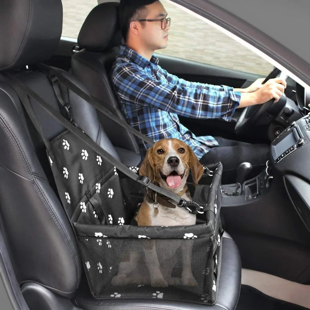 

Foldable Black Paw Print Pet Booster Car Seat with two clips on the harness for car front and back seat, Black/grey/customized color