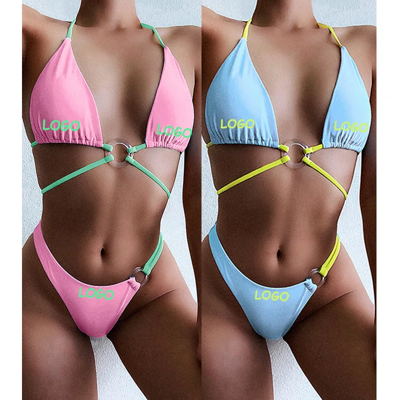 

Free shipping Wholesale Bikini Two Piece Swimsuit Solid Color Women Swimwear