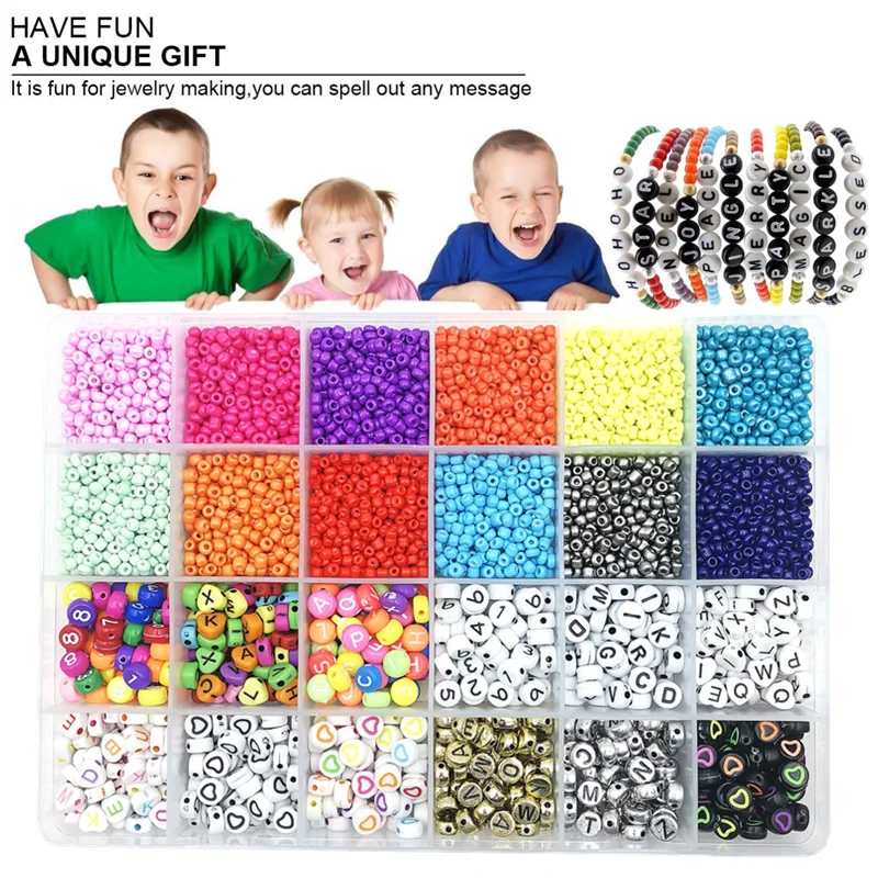 

JC crystal 24 grids DIY box Opaque color seed beads and letter beads set , Christmas seed beads kit, As the option