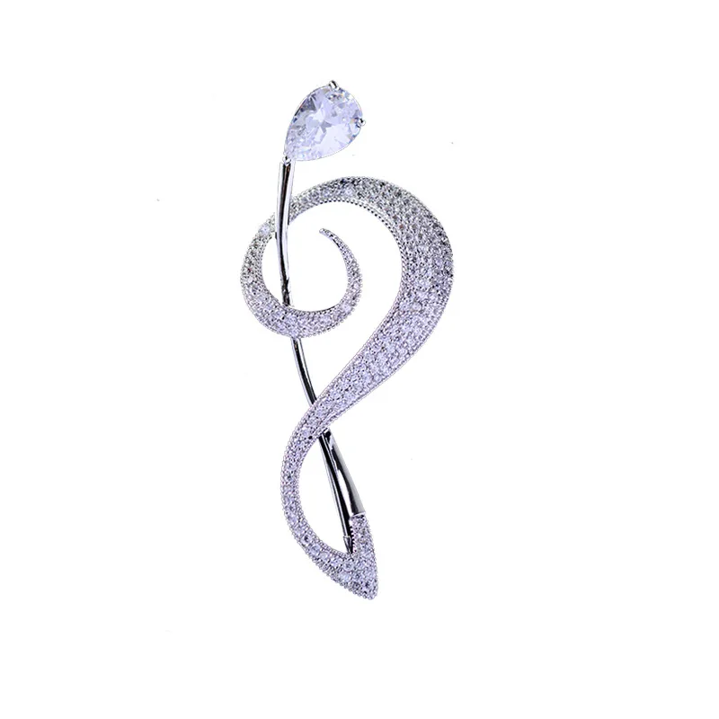 

Metal Copper Alloy Zircon Micro Pave Stone High Quality Fashion Jewelry Music Note Pin Brooch For Woman