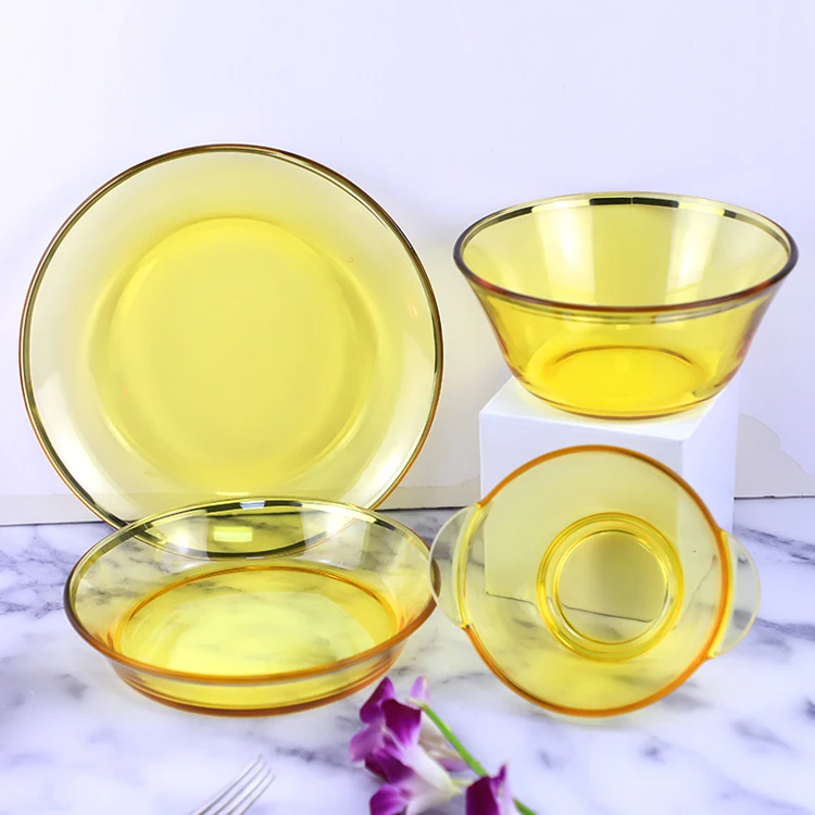 

Luxury glass dinner set Heat-Resistant Glassware Tableware Set glass dinner plates set, Customized color