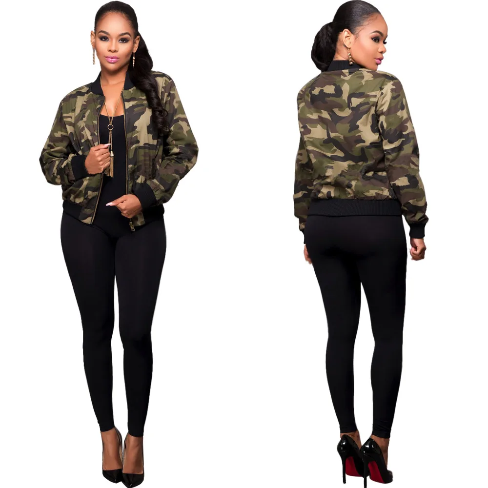 

Wholesale Amazon Fashion Trend Long Sleeve Camouflage Splicing Baseball Coat Crew Neck Casual Sport Women's Jackets, Shown