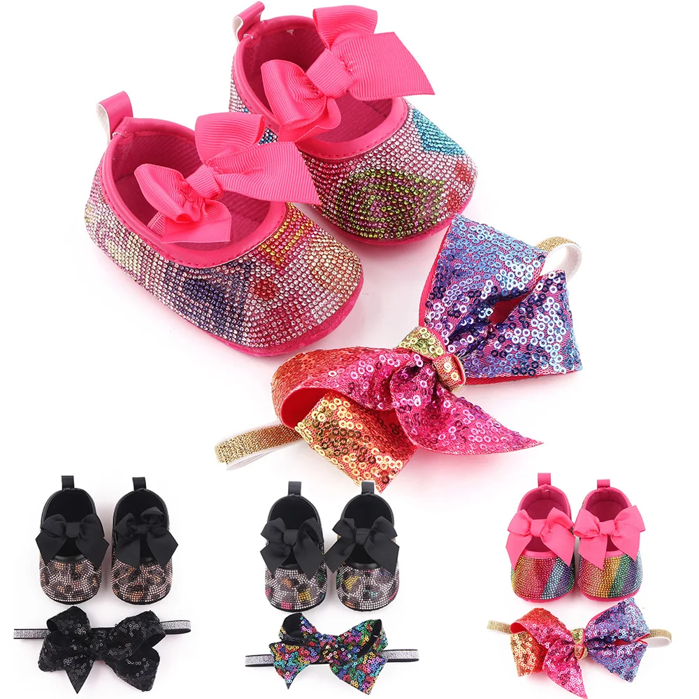 

Baby shoes fancy rhinestone princess shoes soft soled walking shoes baby take photos headband, 5 colors