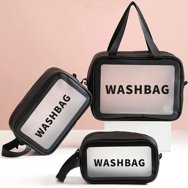 

GS006 New Transparent Large Capacity Waterproof Bath Wash Bag Clear Women Travel Storage Personalized Cosmetic Bags, Pink, black, white