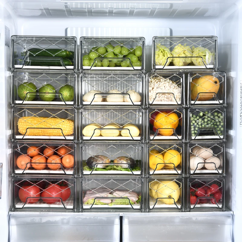 

Transparent Large Capacity Fridge Shelf Storage Pull Drawers Refrigerator Organizer Bins Plastic For Kitchen, Transparennt