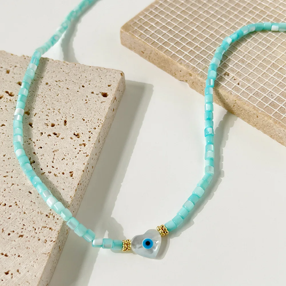

GT Resin Eyes Clavicle Chain Necklace Bohemian Handmade Candy Color Polymer Clay Heart Demon Eye Necklaces, As picture