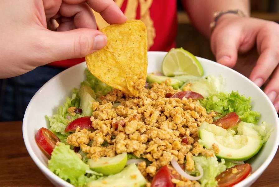 Sun Chips Chili Lime used as ingredient in recipe preparation showing crushed chips being sprinkled on salad
