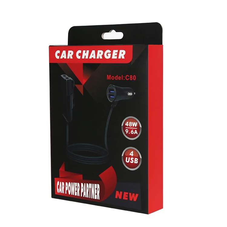 
Mobile phone 48W 7.3A 4 port usb car charger with cable for back 
