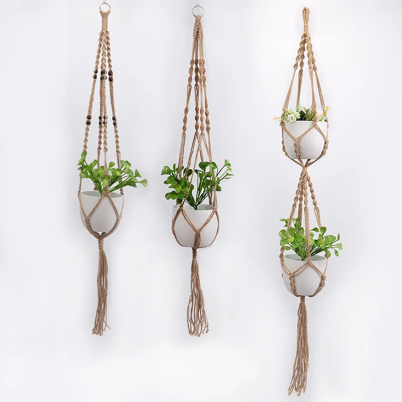 

Nordic Macrame Wood Wall Hanging Plant Hangers Flower Pot Holder Stand Set Hogar Outdoor Hanging Home Decor Accessories