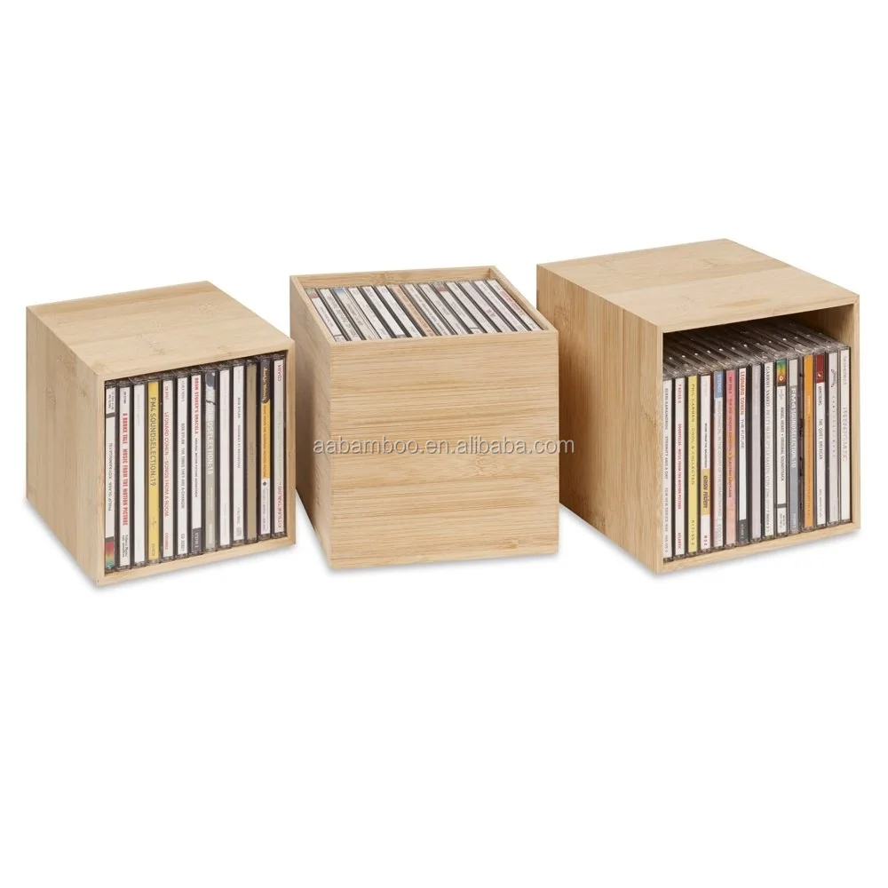 Wood Dvd Storage Shelf Rack Organizer Shelves Bamboo Cd Storage Box