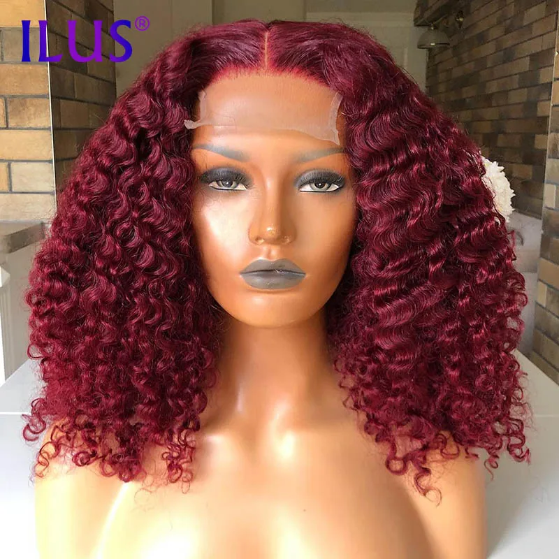 

New Arrival Bob Curly Wigs Human Hair 99J Burgundy Curly Bob HD Lace Frontal Wigs For Black Women Bob Closure Wig Straight 150%
