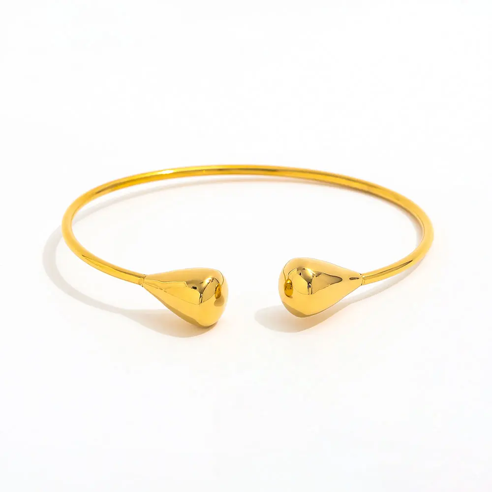 High End 18K PVD Gold Plated Tarnish Free Waterproof Stretchy Waterdrop Cuff Bracelet Bangle Stainless Steel Jewelry
