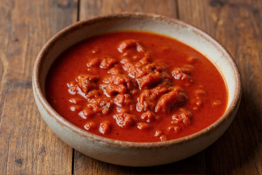 Bowl of rich red chili made with Carroll Shelby mix