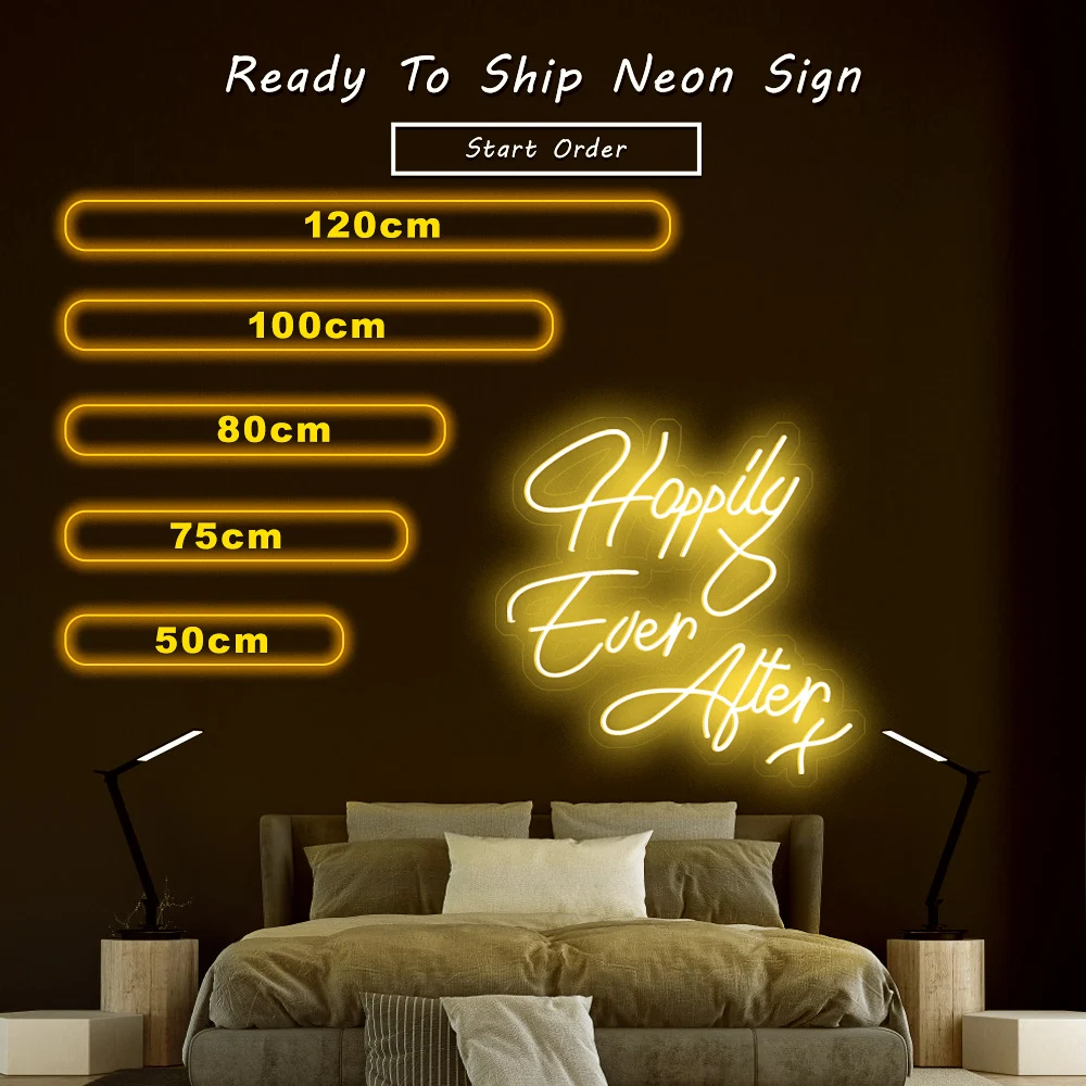 

Free Shipping drop shipping 50cm electronic custom made pvc glass silicone led light letters love happily ever after neon sign