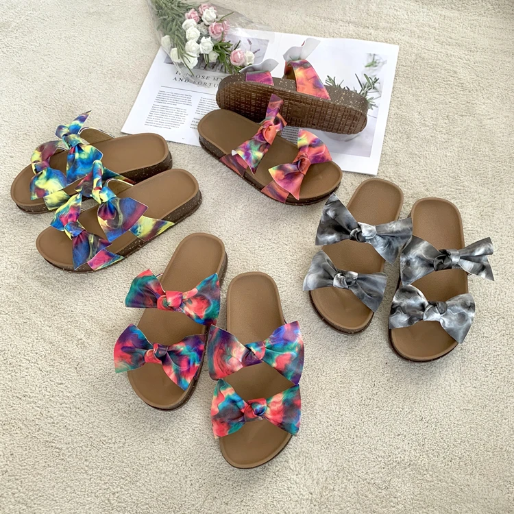 

2021 hot products summer female flat casual comfortable flat bottomed beautiful slippers with bows, Customized color