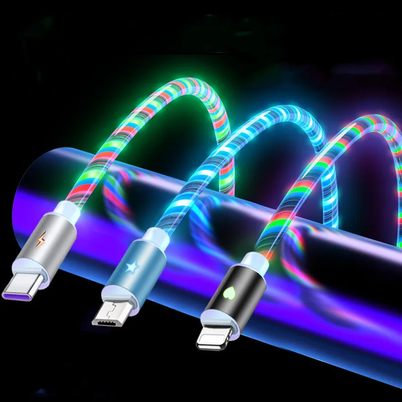 

Flowing Colors LED Glow USB Charger Type C Cable for Android Micro USB Charging Cable for iPhone X for Samsung Charge Wire Cord