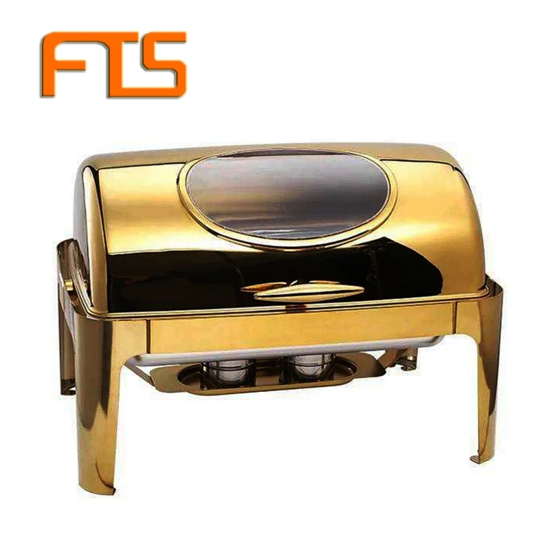 

FTS Station Electric Dishes Food Warmer Stainless Steel Ware Square Catering Equipment Commercial Chafing Dish Buffet Set