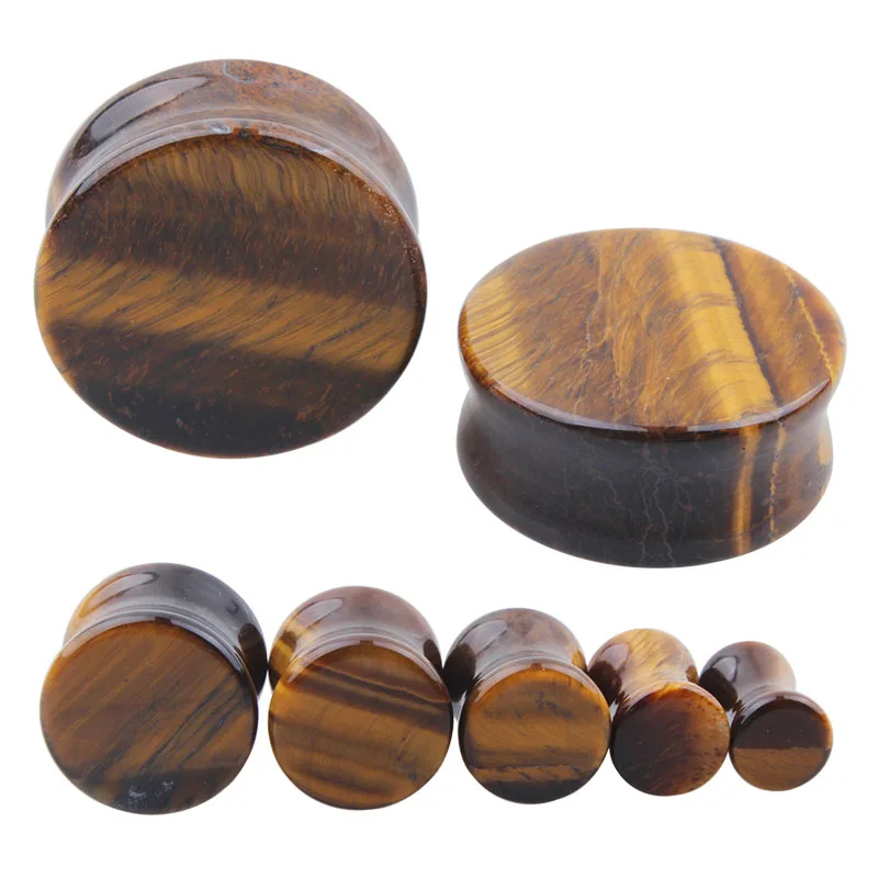 

10Pairs/Set Ear Body Piercing Jewelry Yellow Tiger Eye Organic Flesh Tunnels Stone Ear Plugs Ear Expandable Piercing Jewelry