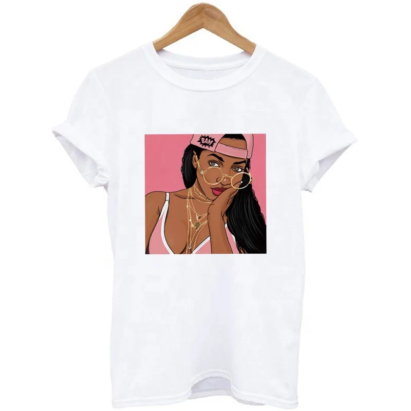 

Wholesale Melanin Poppin Printed Female T-shirt Short Sleeve Streetwear Summer Women Clothes Harajuku Graphic White T Shirt, Black white gray dark blue red