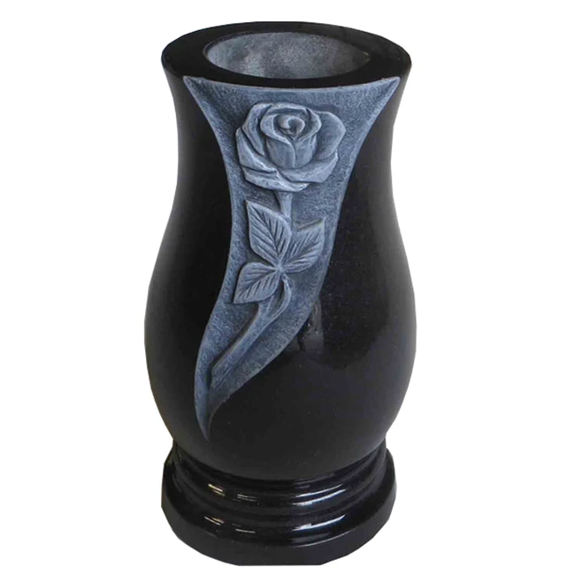 
European style pink granite square shape vases with flower carving 