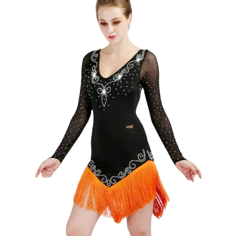 

Latin Dance Fringe Dress Sexy Club Slip Sequin Dress With Tassel Vestido Robe Paillettes Women Latin Dance Competition Dresses