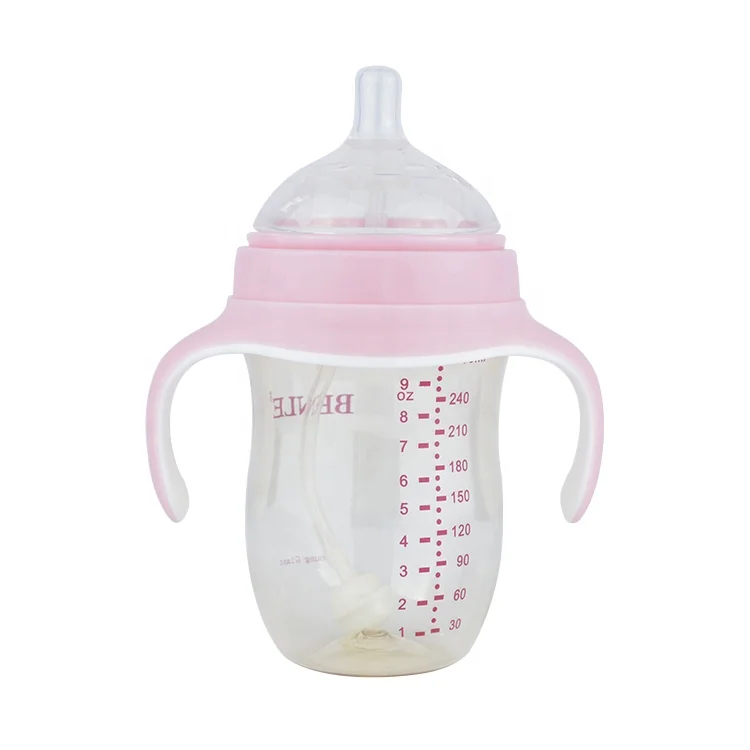 

China bpa free unique cute pink kids ppsu water bottle 280ml leakproof no spill baby drinking training straw cup 360 toddler sip