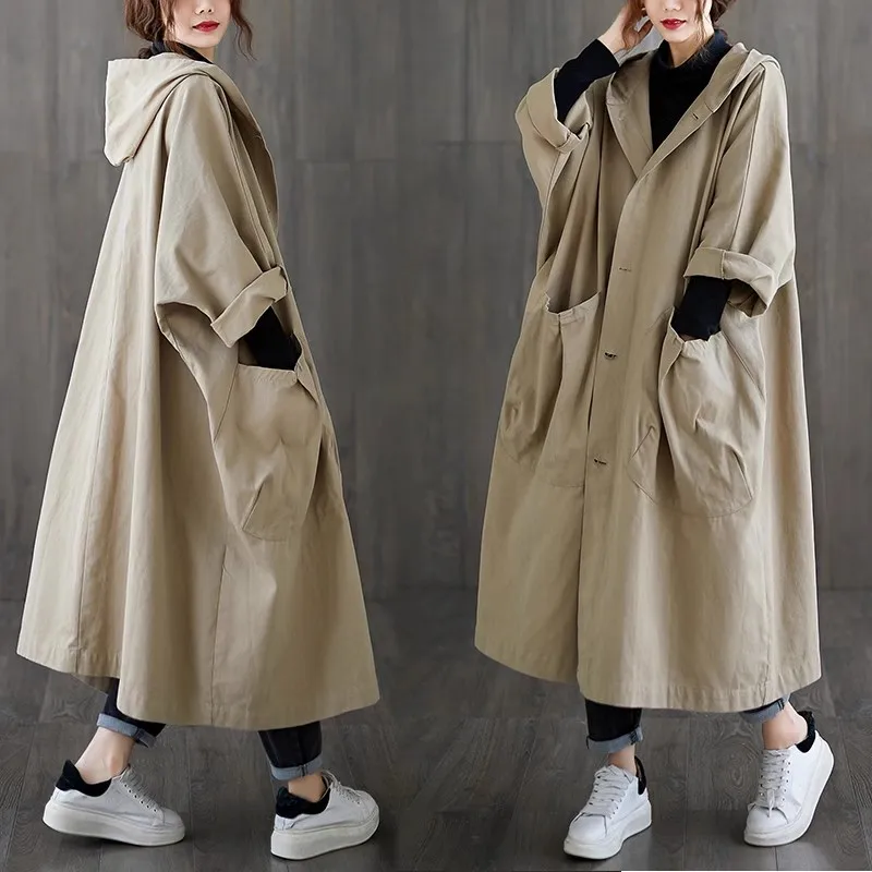 Boutique Wholesale 2026 Autumn New Loose Long Pocket Hooded Casual Versatile Women's Coat