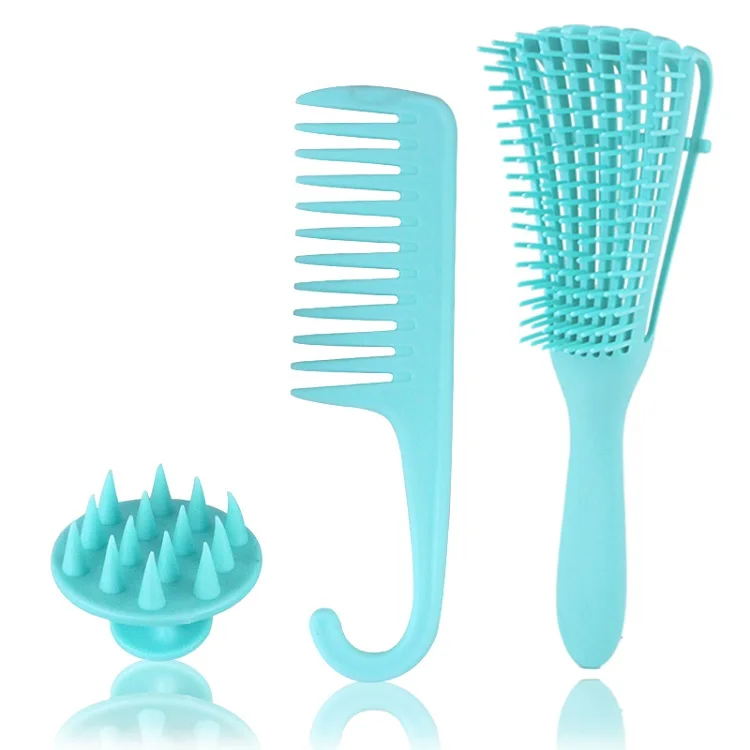 3Pcs Adjustable Bristles Detangling Hair Brush and Silicone Scalp Massage Brush and Tangle Free Wide Tooth Hair Comb Set, Customized color